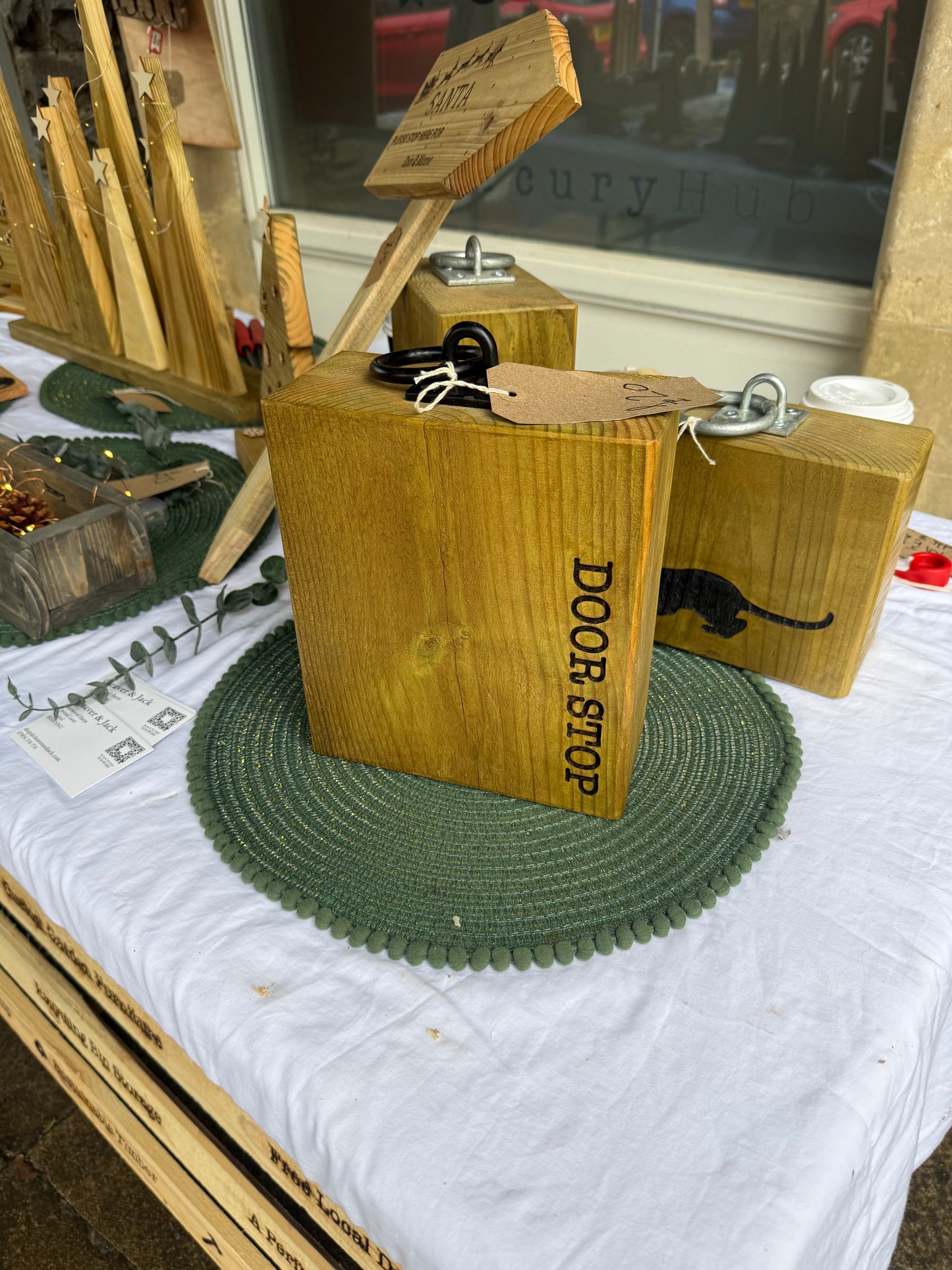 Rustic Solid Wood Block Door Stop with Handle