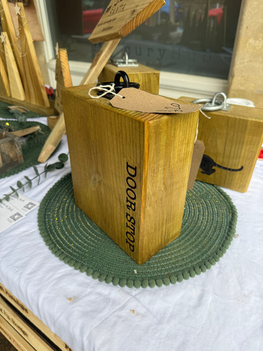 Rustic Solid Wood Block Door Stop with Handle